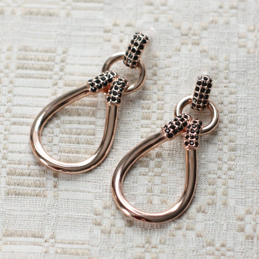 Giles & Brother / G&B Rose Gold Loop Earrings with Black Diamonds
